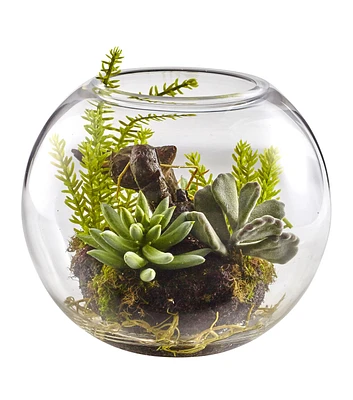 Nearly Natural Mix Succulent Garden with Glass Vase