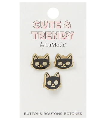 La Mode 9/16" Black Cat Shank Buttons 3pk