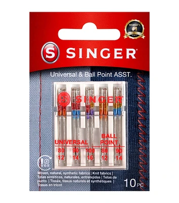 SINGER 10pk Universal Regular & Ball Point Sewing Machine Needles