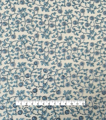 Blue Vine Embroidered with Sequin Mesh Fabric by Sew Sweet