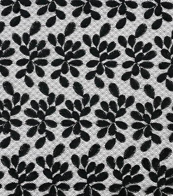 3D Embroidered Leaves Black Fabric