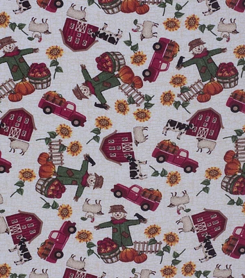 Fall Scarecrow On Farm Harvest Cotton Fabric