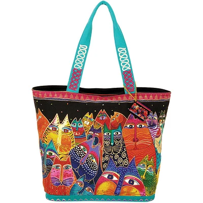 Laurel Burch Shoulder Tote Zipper Top 19.5"x6.75"x15" Fantasticats