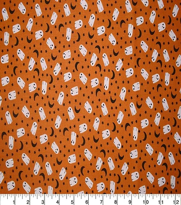 Moons & Ghosts on Orange Halloween Cotton Fabric