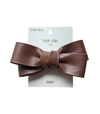 4" Fall Brown Leather Bow Clip by hildie & jo