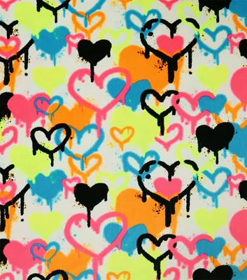 Multicolor Spray Painted Hearts Pure Plush Fleece Fabric