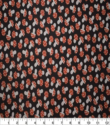 Red Mushrooms on Brown Fall Cotton Fabric