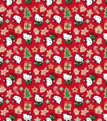 Hello Kitty Gingerbread on Red Christmas Cotton Fabric