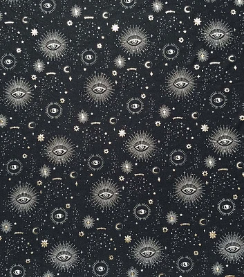 Celestial Eyes on Black Halloween Double Brush Jersey Knit Fabric