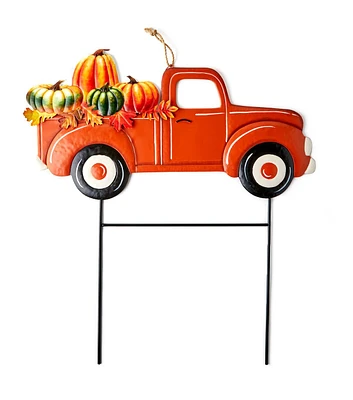 23" Fall Metal Orange Harvest Pumpkin Truck Yard Stake by Place & Time