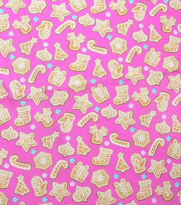 Cookies on Pink Christmas Cotton Fabric