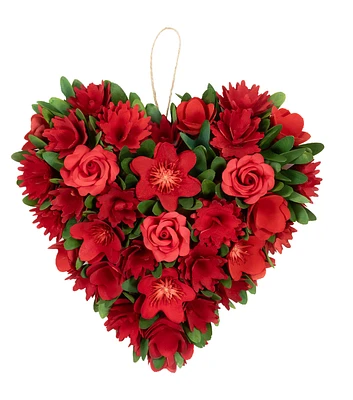 Northlight 12" Valentine's Day Wood Chip Flowers Heart Wreath