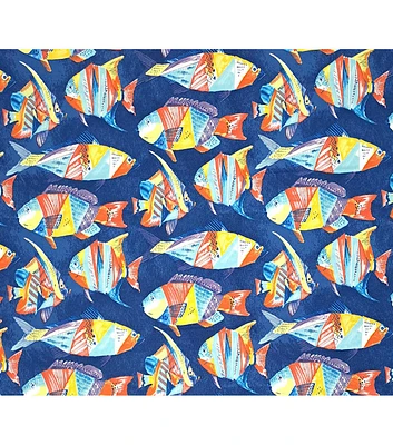 Fish Swimming Pretty on Blue Outdoor Fabric