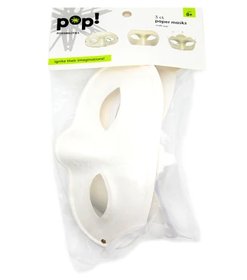 POP! Possibilities 3 pk Paper Masquerade Masks - White