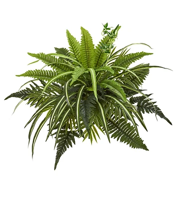 Nearly Natural 22" Mixed Greens and Fern Artificial Bush Plant 3ct