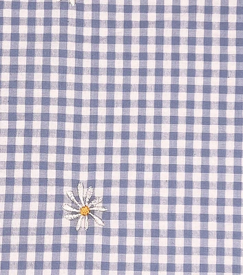 Blue Gingham With Daisies Seersucker Fabric by POP!