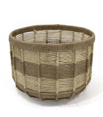 14" Natutal Striped Woven Jute Basket by Place & Time