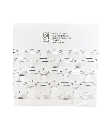 100pk White Unscented Tealights by Place & Time