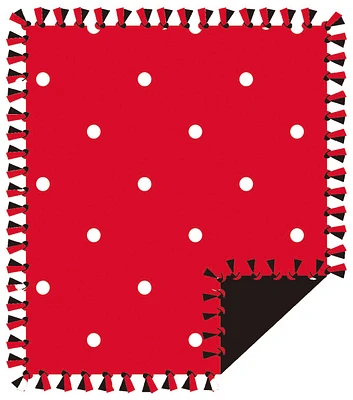 48" Wide White Polka Dots on Red No Sew Fleece Blanket by Happy Value