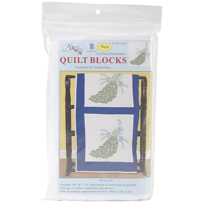 Jack Dempsey 18" Peacock Stamped Quilt Blocks 6pk