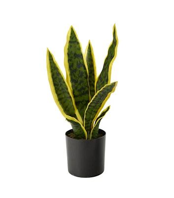 Nearly Natural 14" Artificial Sansevieria Plant in Black Planter