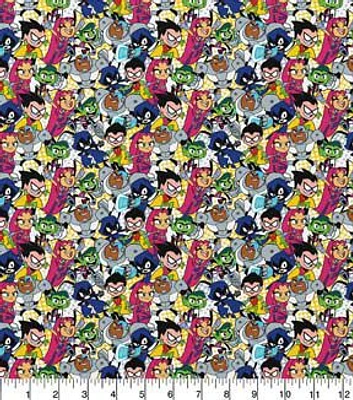 Teen Titans Go on White Cotton Fabric