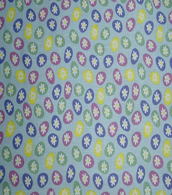 Floral Eggs on Blue Easter Cotton Fabric