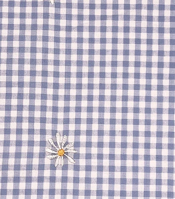 Blue Gingham With Daisies Seersucker Fabric by POP!