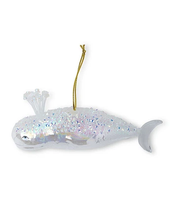 6" Christmas Silver Beluga Whale Glass Ornament by Place & Time