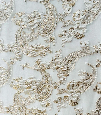 Metallic Paisley on White Brocade Fabric