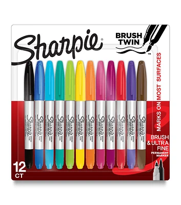 Sharpie 12ct Assorted Twin Brush Permanent Markers