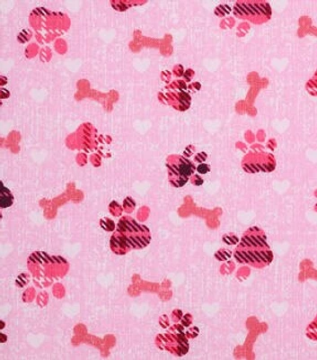 Novelty Cotton Fabric 43" Pink Paw Prints