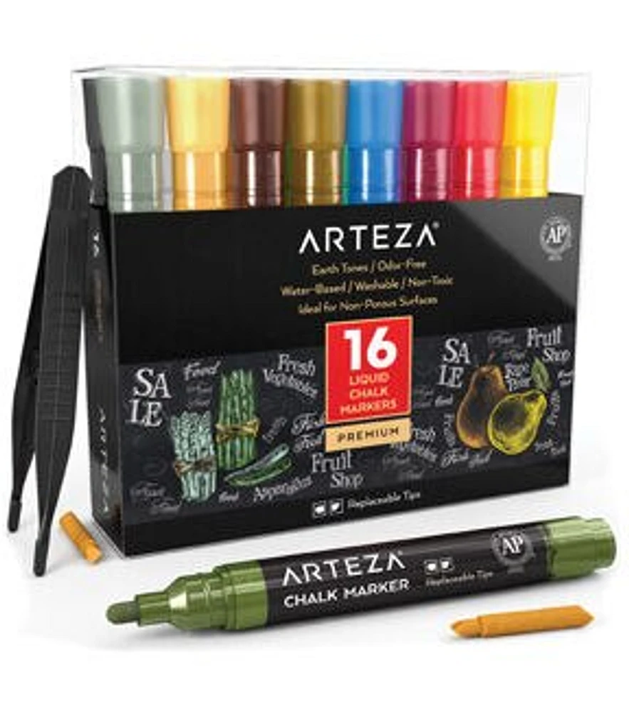 Arteza Liquid Chalk Markers, Earth Tones - Set of 16