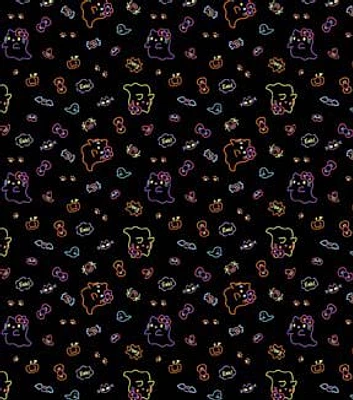 Hello Kitty Neon Ghost on Black Halloween Cotton Fabric