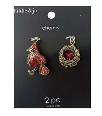 2ct Red Cardinal Bird Baby Bird Nest Charms by hildie & jo