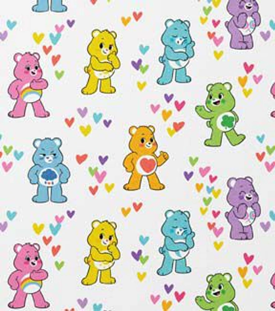 Care Bears Heart Friends on White Cotton Fabric