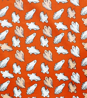 Glow in the Dark Halloween Mini Ghosts Orange Cotton Fabric