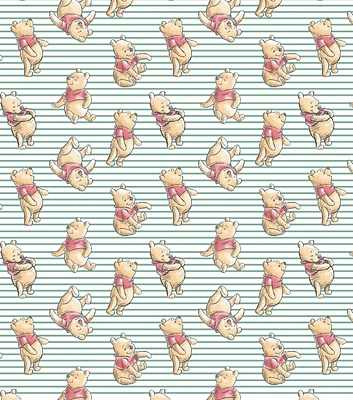 Disney Winnie The Pooh on Blue Stripes Cotton Fabric