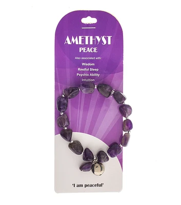 John Bead Amethyst With Circle Charm Stretch Bracelet