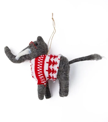 6" Christmas Dapper Elephant in Sweater Felt Ornament by Place & Time