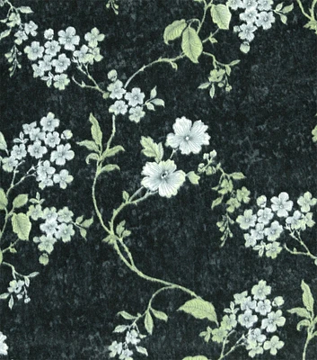 Floral Vines on Black Luxe Fleece Fabric