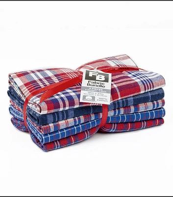 Homespun Wovens Red, White & Blue Plaids 18"x21" Cotton Fabric Quarter Bundle