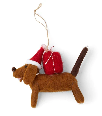 4" Christmas Dapper Dog With Present Felt Ornament by Place & Time