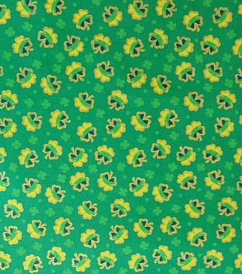 Shamrocks on Green St. Patrick's Day Glitter Cotton Fabric