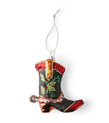 4" Christmas Black Cowboy Boot Glass Ornament by Place & Time