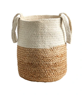 Nearly Natural 12.5" Handmade Natural Jute & Cotton Basket Planter