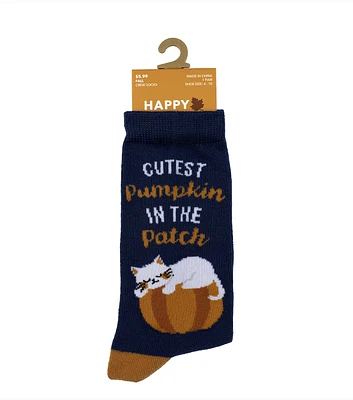 1 Pair Fall Cutest Pumpkin Blue Crew Socks by Happy Value