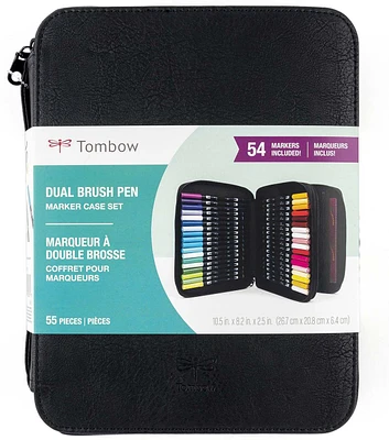 Tombow Dual Brush Pen And Black Zipper Marker Case 54pc