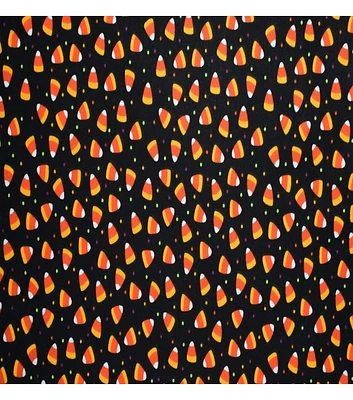 Halloweeen Candy Corn on Black Cotton Fabric