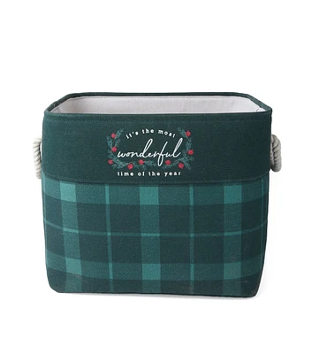 14" x 12" Christmas Green Plaid Soft Storage Bin by Place & Time